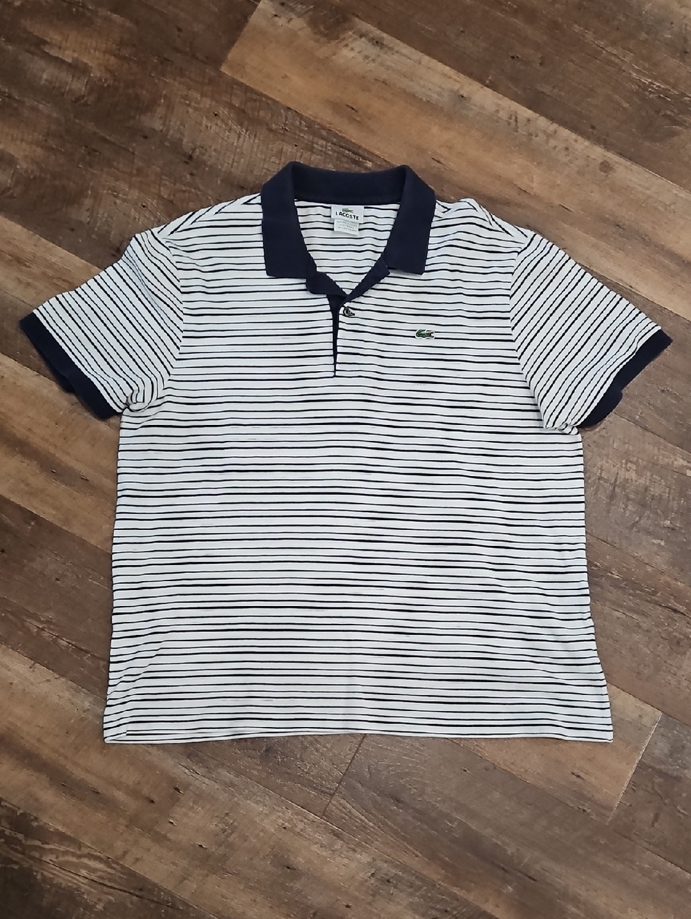 Lacoste Striped White and Navy Polo Shirt